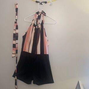 Romper woman’s casual business casual Striped Halter with Sash